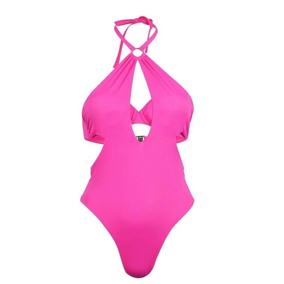 L'Agent by Agent Provocateur Adrina Halter Cutout One-Piece Swimsuit in Pink - Picture 4 of 14